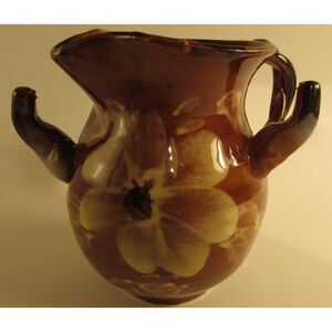 Studio Pottery Creamer brown glazed with flowers artist signed braided handle